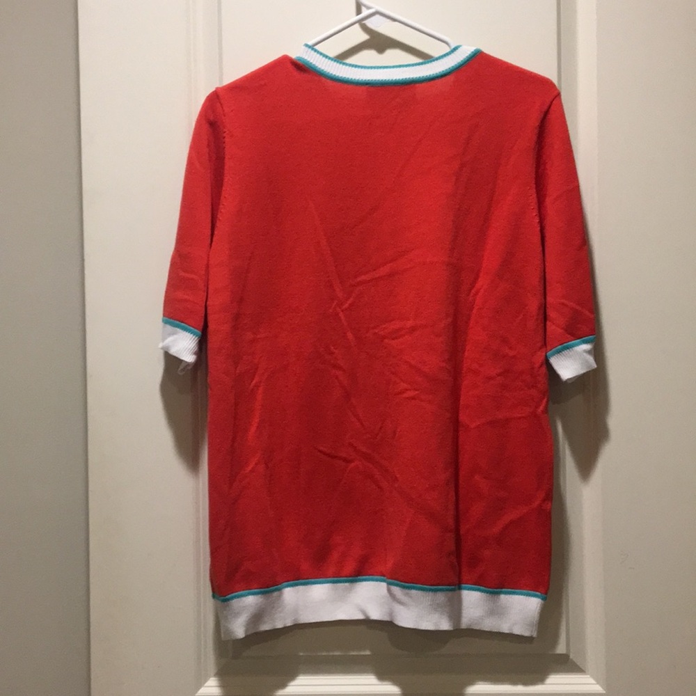 Like New!Bob Mackie Wearable Art ButtonDown short sleeve floral preppy sweater M - Picture 8 of 8